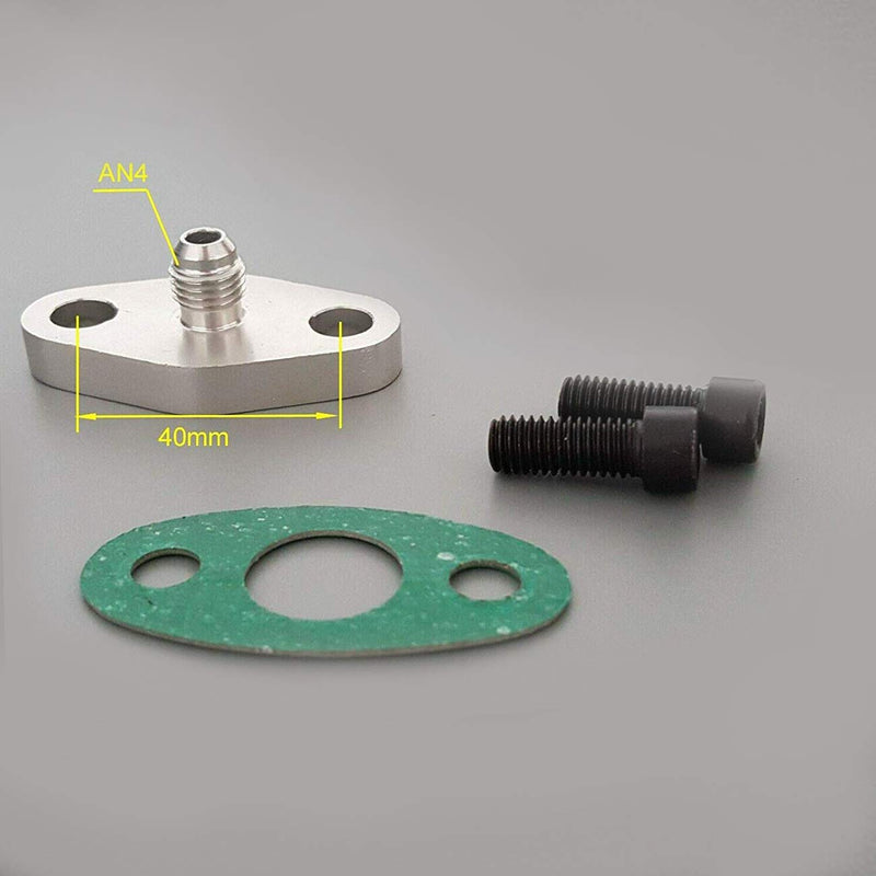 Koxuyim 4AN Oil Feed Inlet Flange Gasket Adapter Kitwith Gasket 4-AN Adapter AN4 W/Built In Restricter and Bolts Compatible with T3 T3/T4 T04 T4 For Ball Bearing Turbos