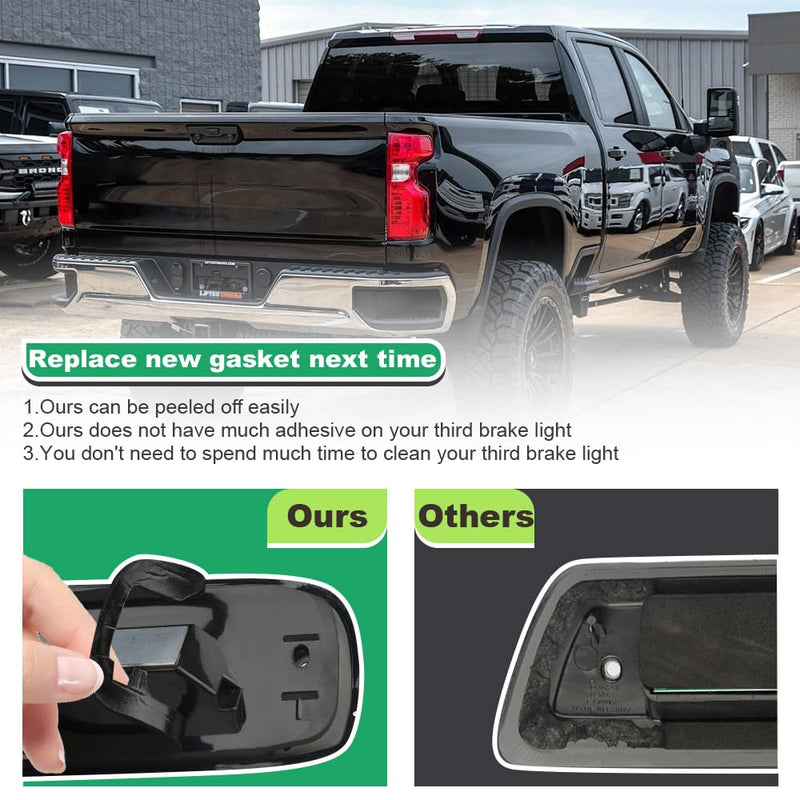 3rd Third Brake Light Seal Gasket Compatible with Chevy Silverado GMC Sierra 1500 2500 3500 2014 2015 2016 2018,Waterproof High Mount Stop Lamp Assembly, Single-Sided Adhesive 2014 to 2018