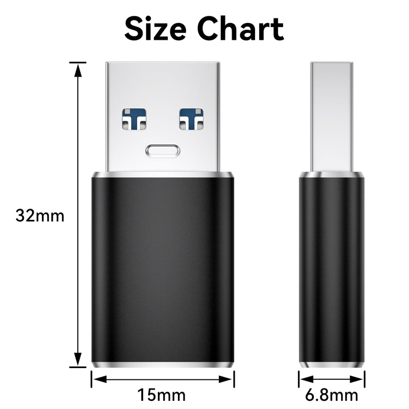 6 Pack USB C Female to USB Male Adapter, Type C to USB A Charger Cable Converter for iPhone 11 12 13 14 15 16 17 Pro Max, iPad Pro Air 4 Mini 6, Samsung Galaxy S25 S24 S23 S22, Google Pixel (Black) Black