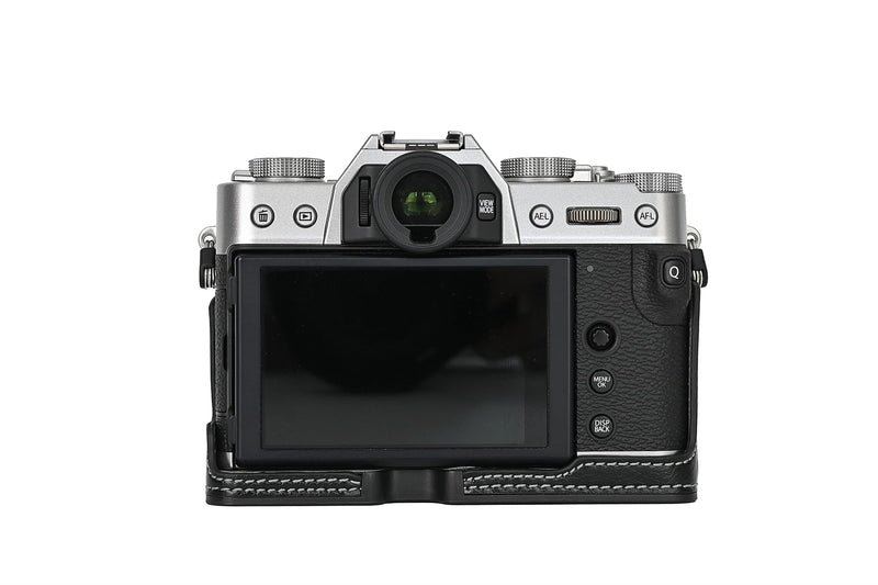 X-T30 Case, BMAOLLONGB Handmade PU Leather Half Camera Case Bag Cover Bottom Opening Version for Fujifilm X-T30 XT30 with Neck Strap Mini Storage Bag (Black) Black