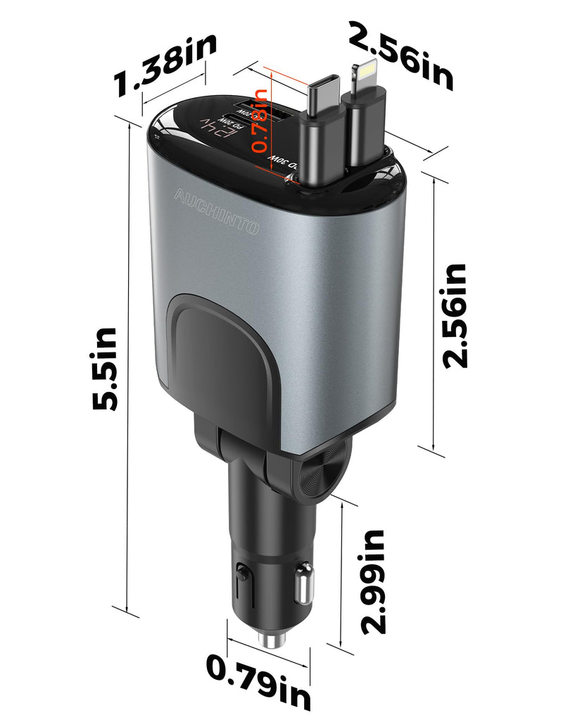 Retractable Car Charger 100W, Phone Charger USB C Fast Charging, 4 in 1 | Cigarette Lighter Adapter for iPhone 17 16 15 14 13 12 11 Samsung Pixel, Travel Essentials Car Accessories Gifts for Him Her