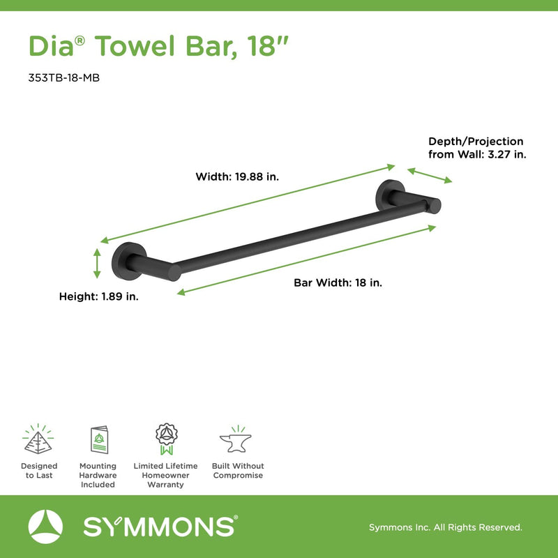 Symmons 353TB-18-MB Dia 18 in. Wall-Mounted Towel Bar in Matte Black