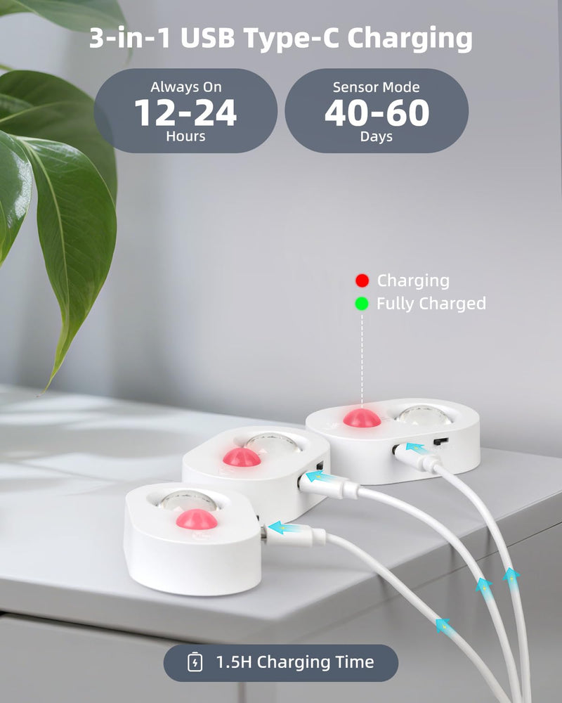 Yiliaw LED Motion Sensor Puck Lights Indoor, Small Rechargeable Under Cabinet Lighting, Dimmable Warm White Closet Lights, Stick on Wireless Night Light for Drawer, Shelf, Kitchen, White (9 Pack) 9 Packs
