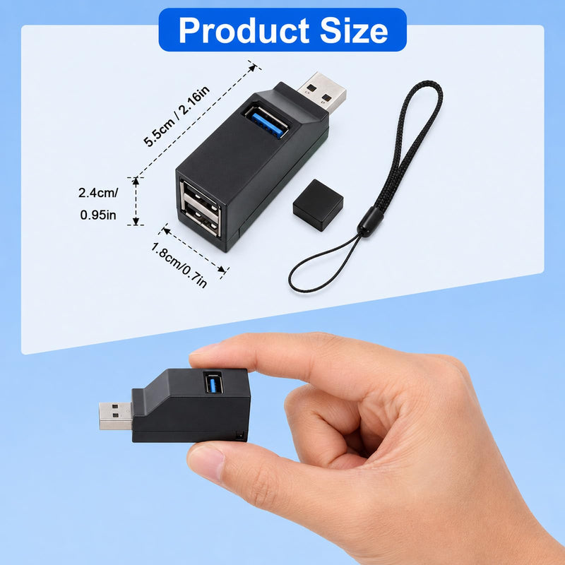 2 Pcs Small USB Hub Mini USB Hub 3 Ports with 1 USB-3.0, 2 US-2.0 | Male to Female Expansion Adapter Splitter 1 in 3 Out for Keyboard, Mobile Hard Disk, U Disk, Camera, Mouse etc Accessories