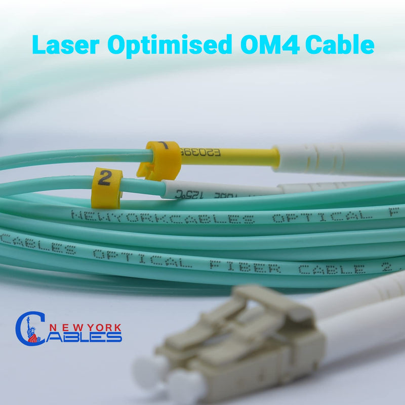 NewYork Cables Fiber Optic Cable Multimode Duplex OM4 50/125 Jumper Cord Fiber Cable | 15M (49.2ft) 40gb LC to LC Fiber Patch Cable (Aqua) OM4 LC TO LC 15 Meter