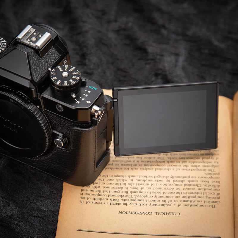 Handcrafted Vintage Half-Wrap Camera Protector Genuine Leather Camera Case for Nikon ZF (Black) Black