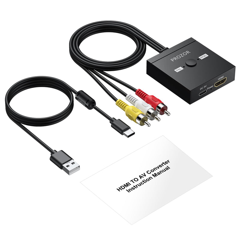 PROZOR HDMI to RCA Converter, 1080P HDMI to AV Composite Adapter Supports PAL/NTSC HDMI to AV Adapter for TV Stick Fire Stick Roku Apple TV Chromecast Plug and Play