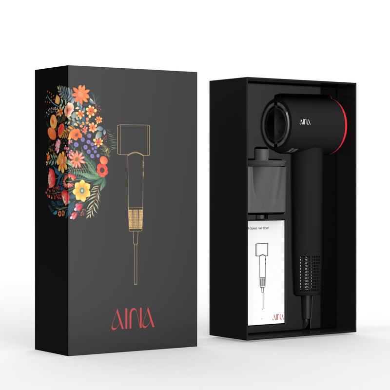 AINA High Speed Hair Dryer,brushless Motor,150,000RPM Lightweight, Ionic&Travel (1A Red) 1a Red