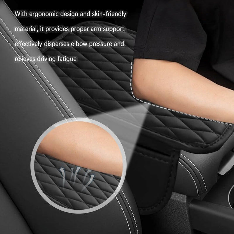 Arm Rest Cover for Car,Leather+Memory Foam Center Console Cover with Storage Bags,Universal Middle Console Cover Car Accessories Interior for Most Car Center Consoles (Black) Black