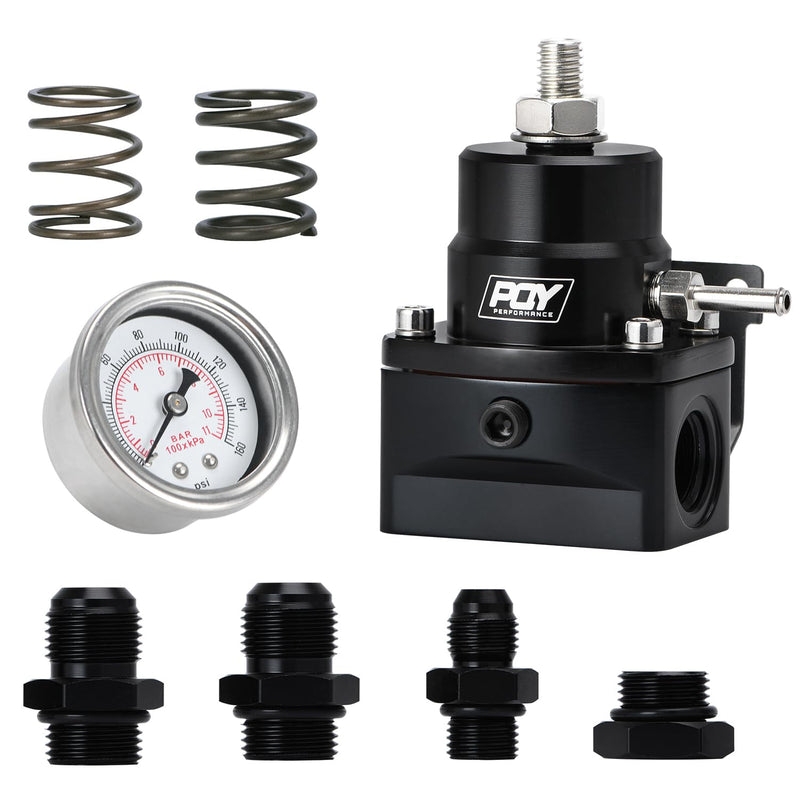Fuel Pressure Regulator Kit 3-70PSI with AN8 Feed Port and AN6 Return Port (black) black