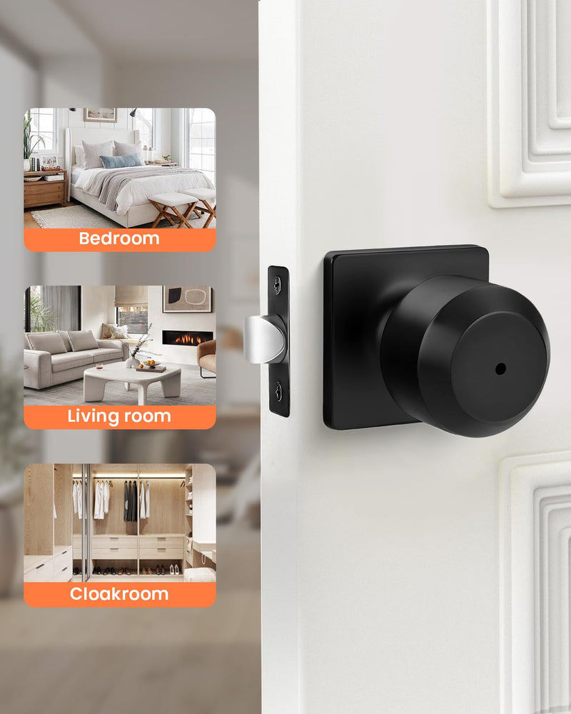 Haidms 6 Pack Black Door Knobs Interior, Privacy Interior Door Knob for Bedroom or Bathroom, Matte Black Door Knobs