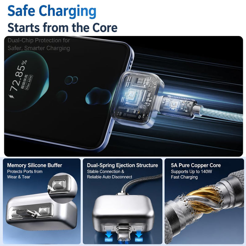 Auto Stop Charging Adapter – USB-C Fast Charger with Power Separator | Smart Physical Disconnect Charger for Battery Protection, Compatible with iPhone 17/16/15 Pro Max, Laptops, Tablets