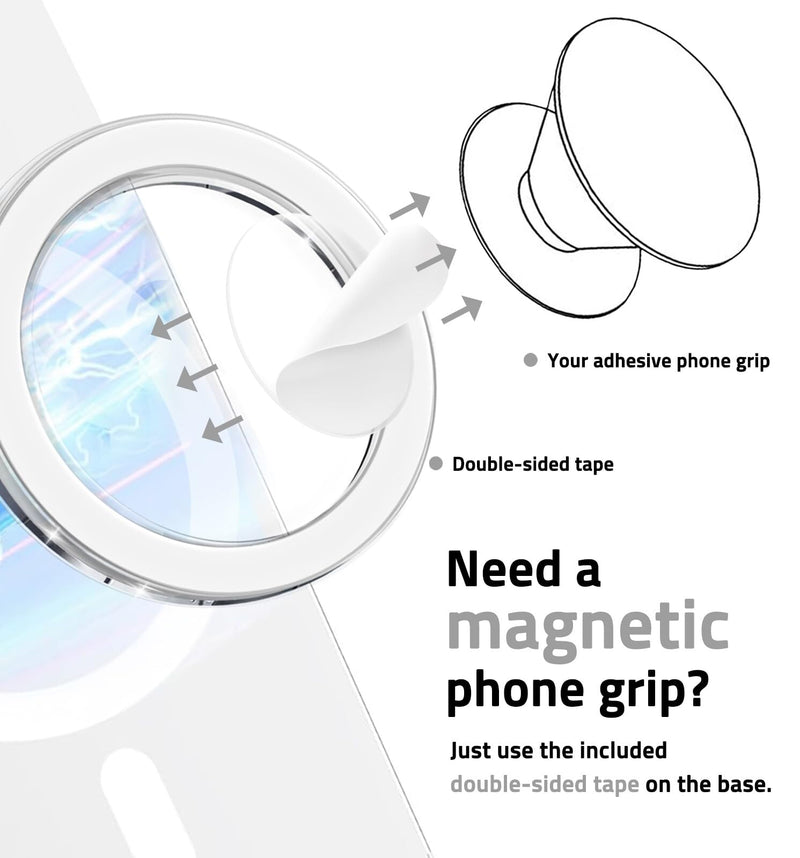 Magnetic Base Compatible with Popsocket Phone Grip and MagSafe，Removable Phone Holder Base for Smartphone and Phone Cases, Upgrade for Phone Stand,White Black Clear