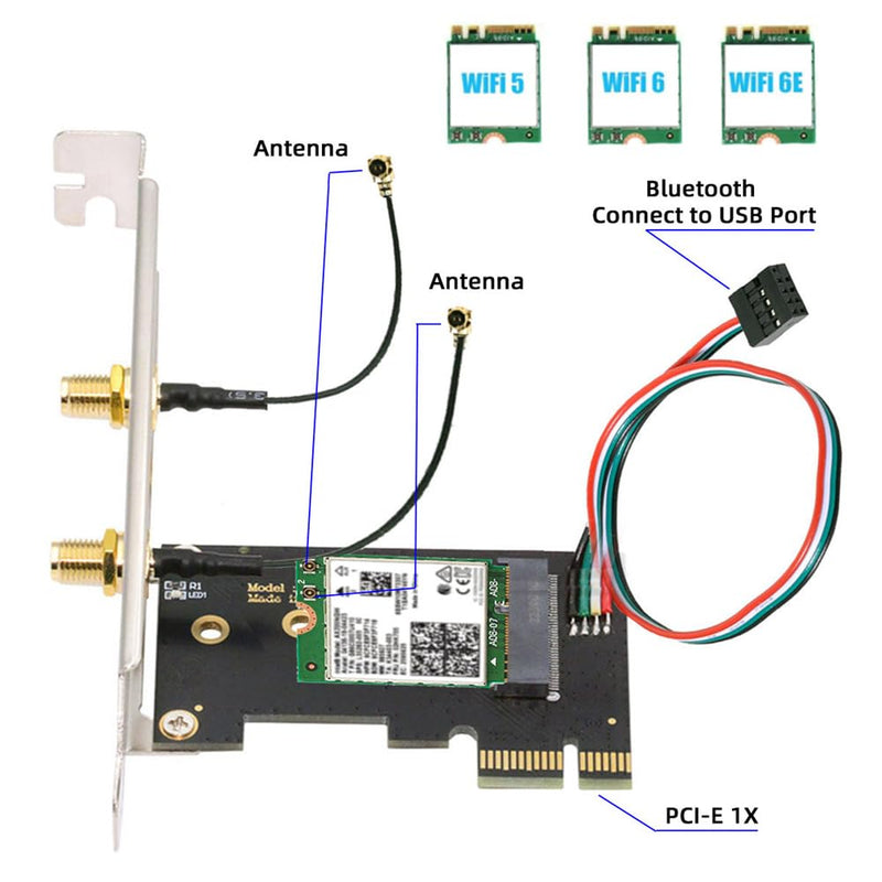 NFHK Wireless NGFF A/E-Key WiFi Card to PCI-E Express 1x Adapter for WLAN Wifi6 Wifi7 Bluetooth A+E-Key to PCI-E Card