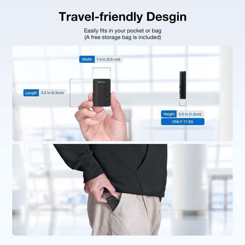 Bluetooth Transmitter Receiver 2-in-1, 5.3 Bluetooth Aux Adapter Aptx Low Latency, Portable Wireless Audio Adapter for Car/Headphones/Radio/TV Drak Black