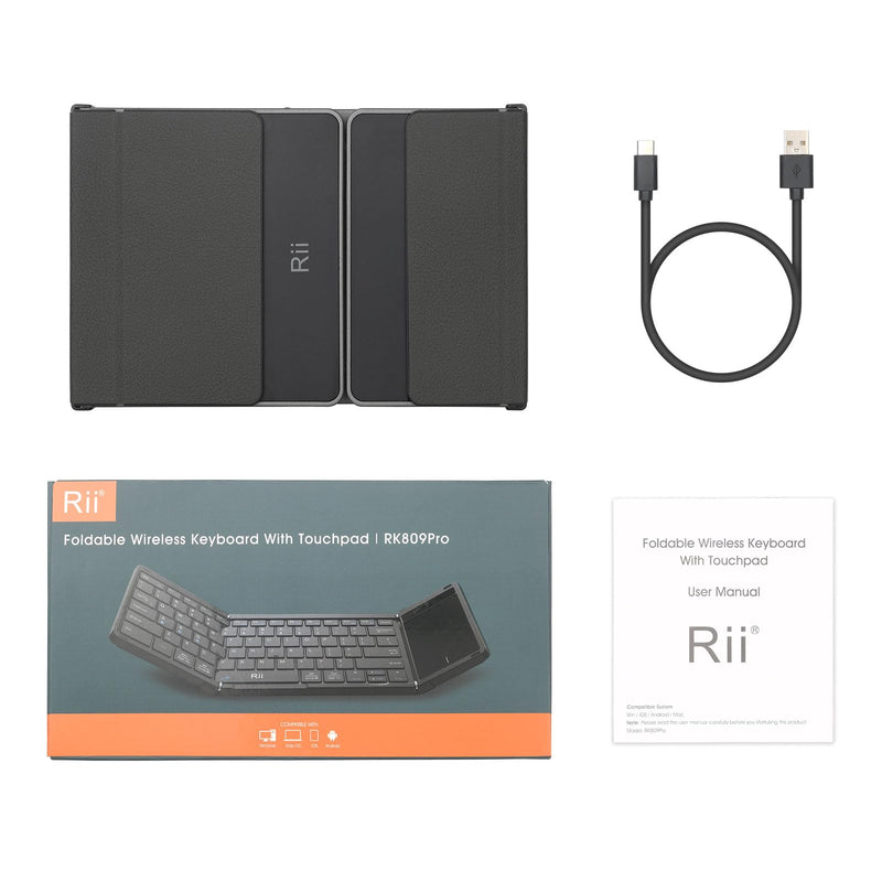 Rii RK809Pro Foldable Bluetooth Keyboard with Touchpad | Full Size,Portable Folding Keyboard with Touchpad,Rechargeable for iPad,iPhone,iOS,Windows,MAC,Android