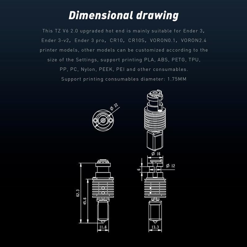 Upgraded High Speed Rapid Heat V6 Hotend 24V 48W Ceramic Heating Core Bimetal Heatbreak Hardened Steel Nozzle 0.4 Compatible with Voron 2.4 Prusa i3 MK3S MK3 MK2S 3D Printer
