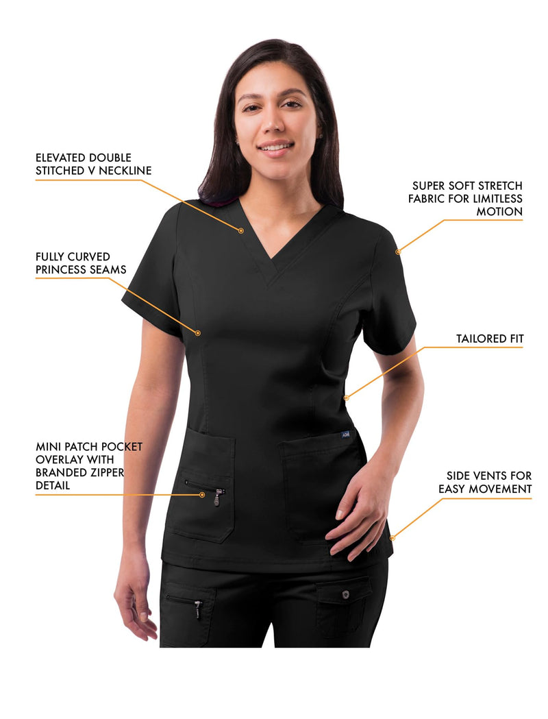 Adar Pro Breakthrough Plus Scrub Set for Women - Enhanced V-Neck Top & Multi Pocket Pants Medium Black