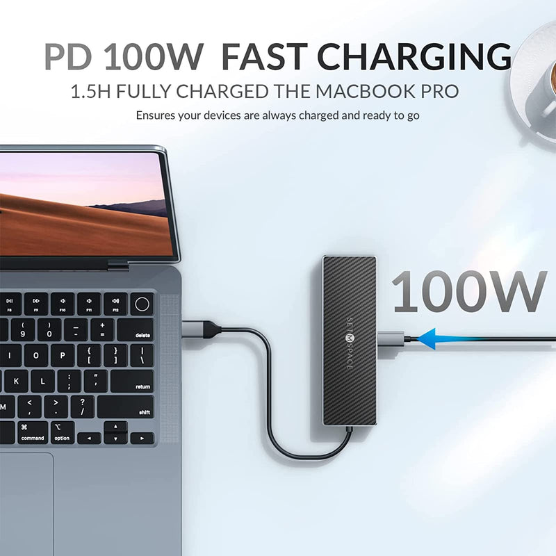 USB C Docking Station, Laptop Docking Station 10 in 1 with Ethernet 1000M, USB C Hub HDMI, PD 100W, TF/SD Reader, USB C 3.0, 4 USB A for MacBook Pro/Air, Surface, iPad, Cable Length: 7.87in PD, HDMI, USB-A, SD, TF, USB-C, RJ45 Black