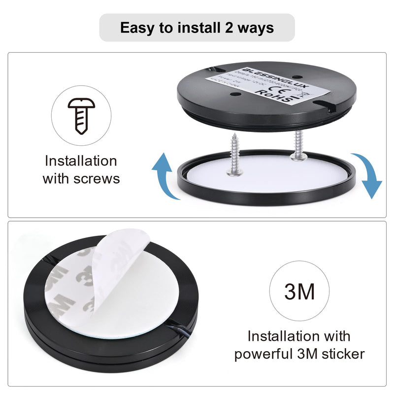 6pack LED Puck Light Kit, 2700-6000K Smart Round Under Cabinet Lighting with APP Control, Compatible with Alexa, Google Assistant, for Under Counter, Kitchen (Black) Black