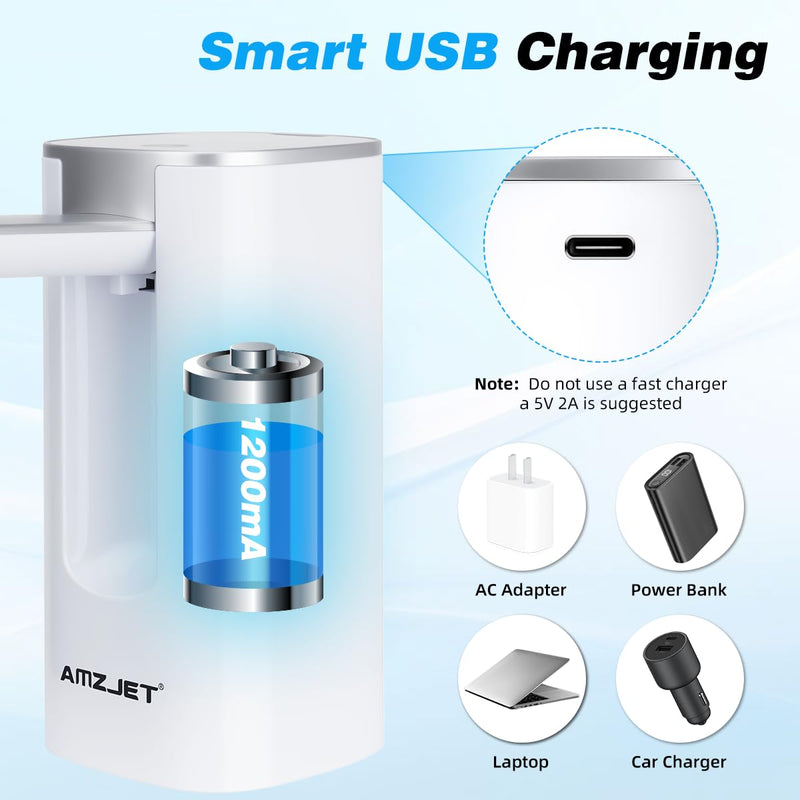 Water Dispenser for 5 Gallon Bottle with Digital Display, 4 Dispense Modes, Portable USB Charging Electric Water Pump, Foldable Spout, Food-Grade Water Jug Pump for Home, Office, RV, Campin(White) White