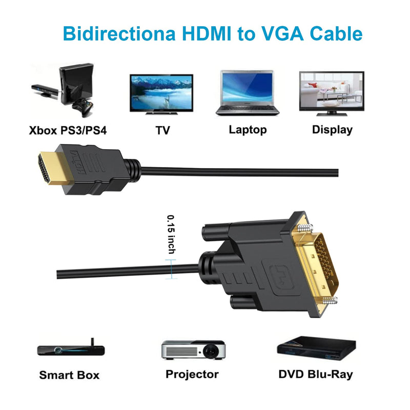 HDMI to DVI Cable 5-Pack, 6 Ft Bidirectional DVI-D to HDMI Male to Male High Speed Adapter Cable Support 1080P Full HD (5, Black)
