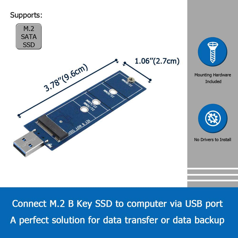 M.2 to USB Adapter, B Key M.2 SSD Adapter USB 3.0 (No Cable Needed), USB to 2280 M2 SSD Drive Adapter, NGFF Converter SSD Reader Card