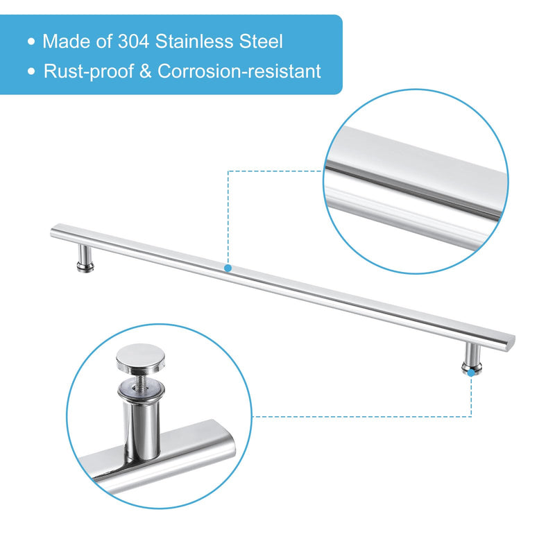 uxcell 2 Pcs Shower Door Handle, 600mm Hole Center Shower Glass Door Pull Towel Bar 304 Stainless Steel Door Knob, Silver