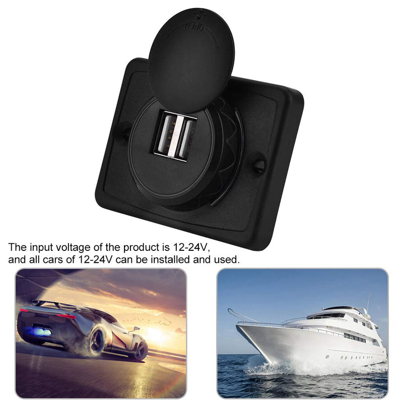 USB Car Charger, 12v 24v Mini Panel Dual Socket Power Adapter Outlet with Cap Quick Surface Mount Multi Device Charging for Cars Bus Boat Automotive Marine Truck Golf Cart Smartphone Laptop
