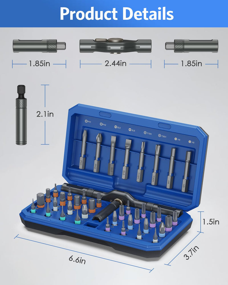  [AUSTRALIA] - 42 in 1 Magnetic Screwdriver Set, AMIR Screwdriver Set with 40 PCS Magnetic Bits, Ratcheting Screw Driver with Rotatable Ratchet Handle, Ratchet Screw Driver Kit with Carry Case Blue