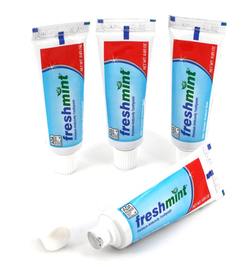 Freshmint® 144 Tubes of 0.85 oz. Premium Anticavity Fluoride Toothpaste with Safety Seal (ADA Accepted) Mint 0.85 Ounce (Pack of 144)