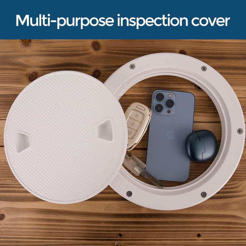 Boat-Ready White Round Non-Slip Inspection Hatches - Sizes 4", 6", 8" with Detachable Cover - ABS Plastic Screw Out Access Hatch Cover for Kayak, Yacht, Marine Accessories White 6 inch