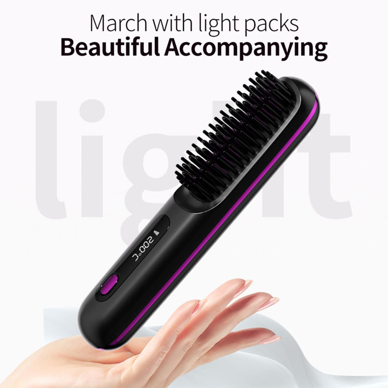 Go Brush Pro UK Cordless Hair Straightener Brush, Everyday Use | Rechargeable Portable Heated Brush with LED Display & 3-Speed Heat | Frizz-Free Shine | for Travel,Home & Office Touch-Ups White