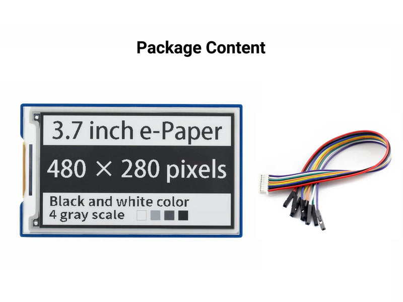 waveshare 3.7inch E-Paper E-Ink Display HAT Compatible with Raspberry Pi4B/3B+/3B/2B/B+/A+/Zero/Zero W/WH/Zero 2W 480×280 Pixels Black/White 4 Grey Scales SPI Interface Supports Partial Refresh 3.7inch e-Paper HAT