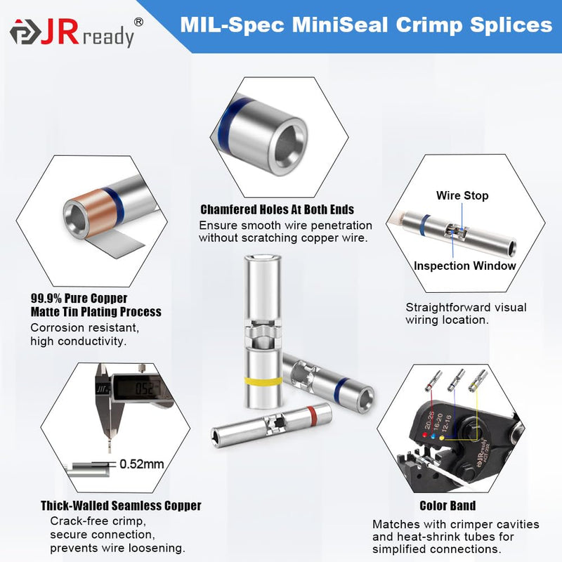 JRready 50Sets D-436 Series Heat Shrink Butt Splice Connector 20-16 AWG(D-436-37 M81824/1-2 Equivalent) IP68 Waterproof Blue Environmental Butt Splice with PVDF/PE Tubes ST6385-16-50 Wire Connectors 16#Blue-50Sets