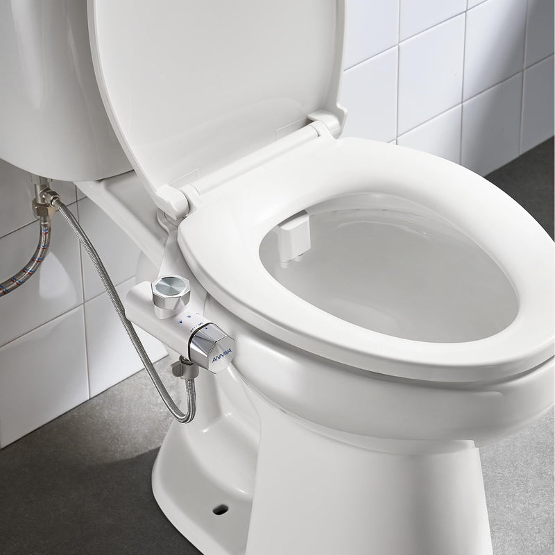 Non-Electric Bidet Attachment for Toilet Seat, Daul Clean Nozzles 3 Modes Adjustable Water Pressure Bidet Toilet Seat Attachment with Pressure Controls Feminine/Posterior Wash (TT17N) White