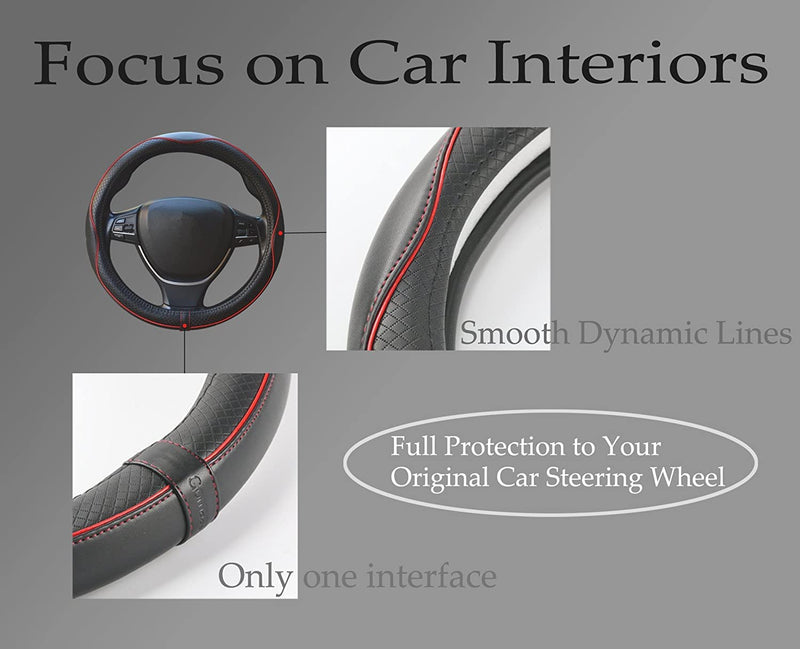 Car Steering Wheel Cover, Anti-Slip, Safety, Soft, Breathable, Heavy Duty, Thick, Full Surround, Sports Style (Black with Red line) Black with Red line