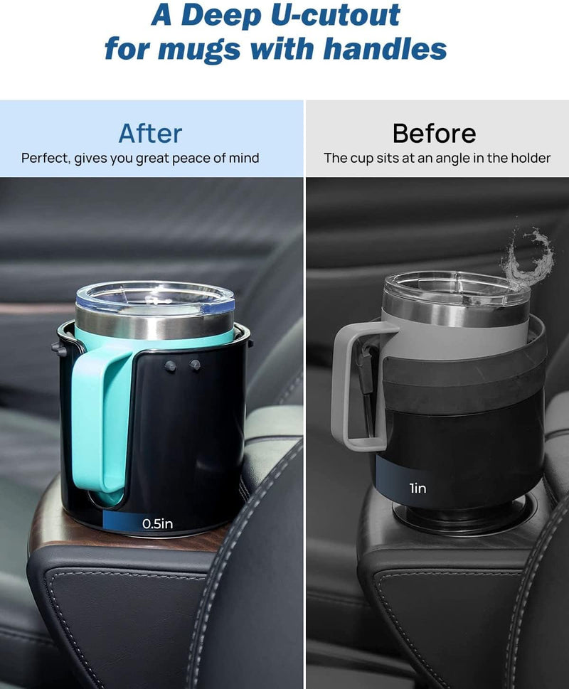 JOYTUTUS Upgraded Car Cup Holder Expander with Offset Base, Compatible YETI Ramblers, Hydro Flask, Large for Hold 18-40 oz Bottles and Mugs, Other in 3.4-3.8 inch 1pcs Black