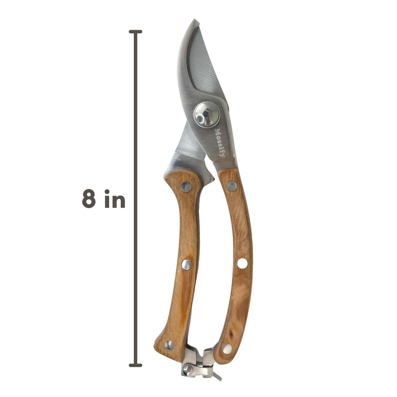 Mossify Garden Shears 8” – Premium Stainless Steel Pruning Shears for Gardening with Wooden Handle – Hand Pruners, Plant Clippers & Garden Scissors – Sharp Garden Tool for Left & Right Hand Use 8"Pruning Garden Shears