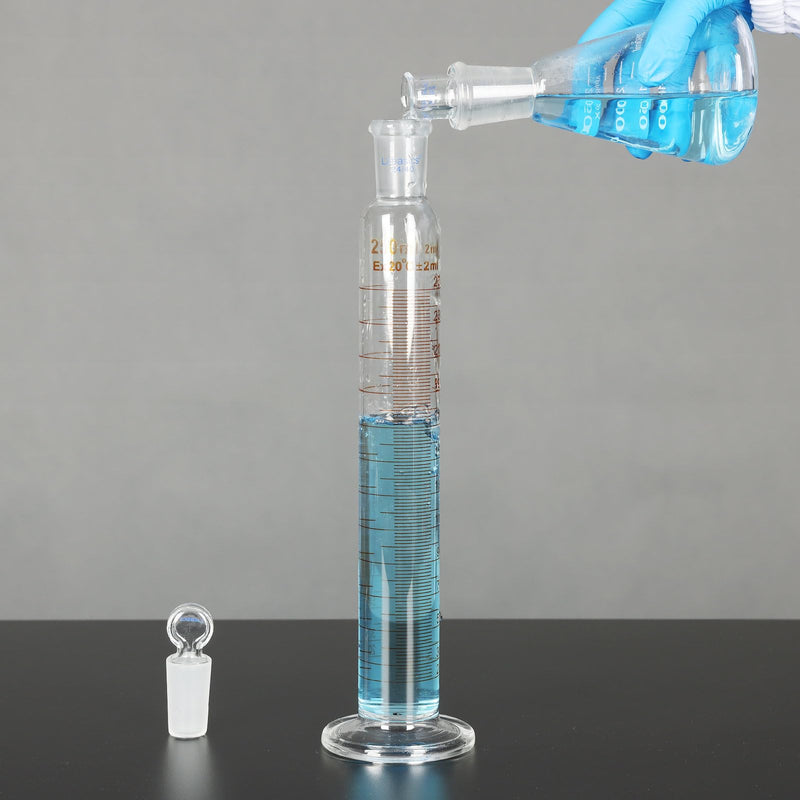 Labasics Graduated Cylinder with Stopper, 500 ml Borosilicate Glass Measuring Cylinder with 24/40 Standard Ground Joint Stopper, Durable Laboratory Glassware for Accurate Liquid Measurement