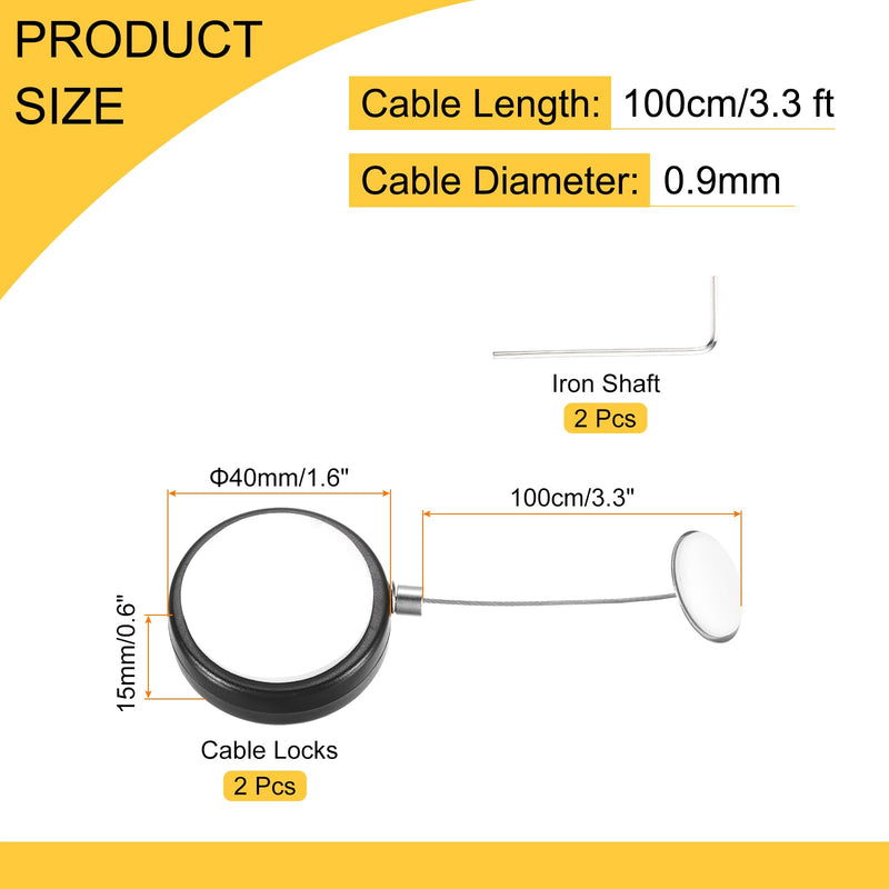 MECCANIXITY 3.3ft Retractable Cable Lock with Round Patch Remote Control Security Lock with Adjustable Cord Tether Anti Theft for Laptop, TV, 150 G, Black, 2 Pack