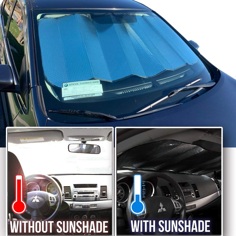 Big Hippo Front Car Sun Shade Windshield, Jumbo/Standard Sunshade Keeps Vehicle Cool UV Ray Sun Visor Protector Sunshades - Easy to Use Folding Sun Shade - Silver/Black Sides(Size: 55.16 X 27.5inch) black Black-55.16 x 27.5 inches