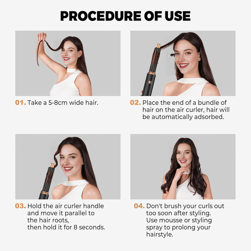 Air Hair Styler 5 in 1, Magic Styer, 1000W Hair Dryer Brush for Hair Styling, Hot Air Brush for Volumizing, Hair Wrap Dryer Set with Detachable Heads Comb Bronze