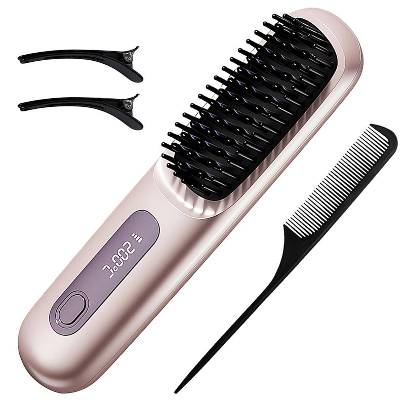 GlowWave Heated Brush, 2026 Cordless Hair Straightener Brush, 3 Heat Settings & LED Screen Glowcept Heated Brush, Portable & Rechargeable Heated Styling Brushes for Travel & Everyday Use (Purple)