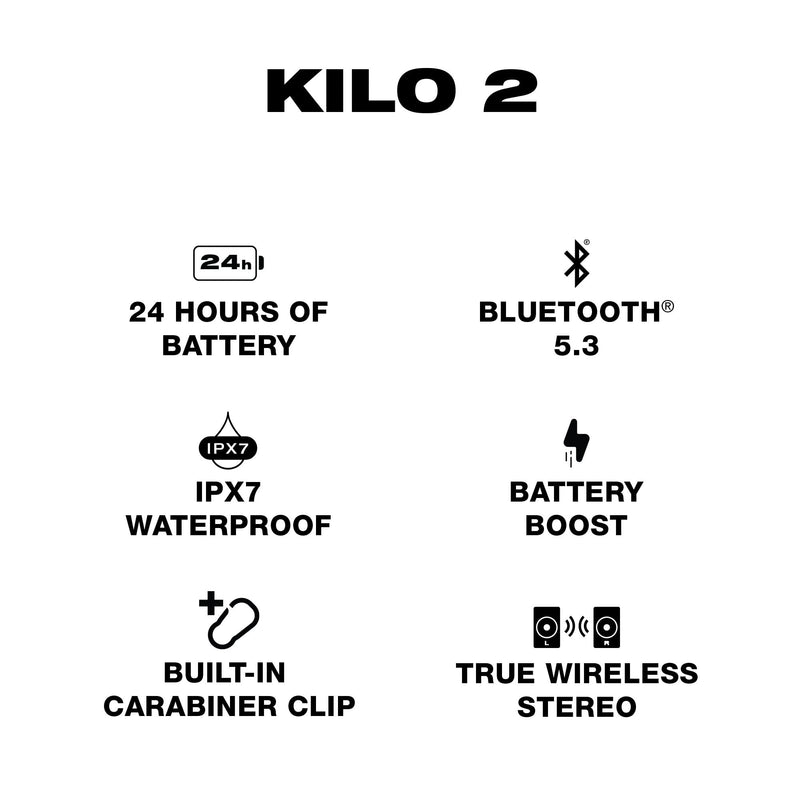 Skullcandy Kilo 2 Wireless Bluetooth Speaker, IPX7, 24-Hour Battery | Waterproof, True Wireless Stereo, Touch Controls, Punchy Bass, Carabiner and Strap Included, Rechargeable Battery Future