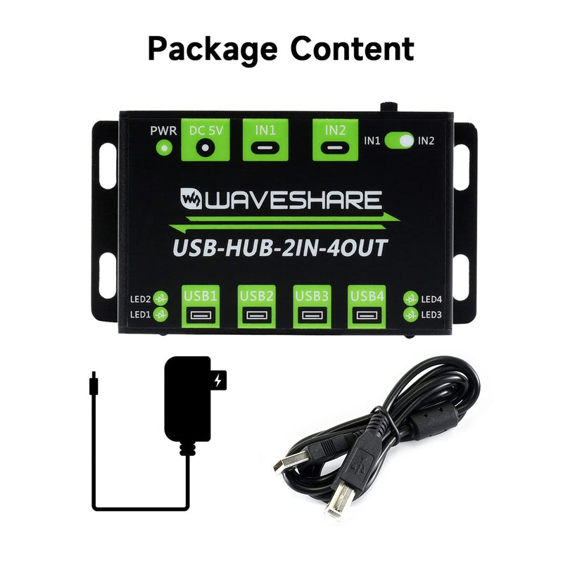 Waveshare Industrial Grade USB HUB Extending 4X USB 2.0 Ports Switchable Dual Hosts Sharing USB Devices for Two Hosts
