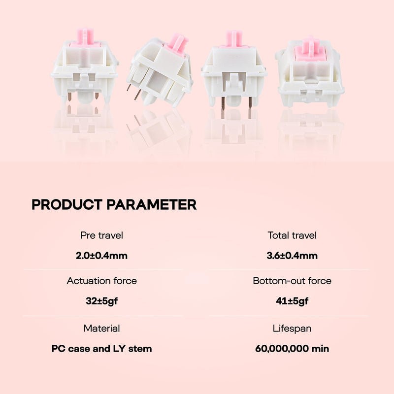 EPOMAKER Roseveil Silent Keyboard Switch for Mechanical Gaming Keyboard, 30PCS, 5-pin, 32gf, Pre-Lubed, Linear Silent, PC Case, LY Stem, Compatible with MX Keycaps (Roseveil Silent)