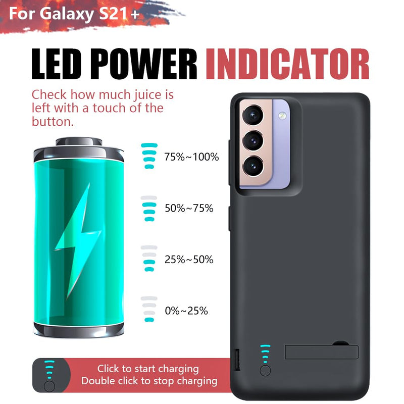 Battery Case for Samsung Galaxy S21+ 5G, 5000mAh Rechargeable Extended Battery Charging Charger Case, Add 100% Extra Juice (6.7 Inches) Black
