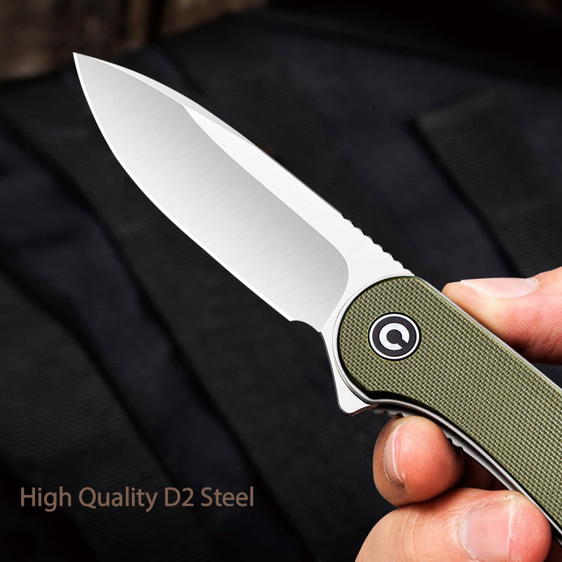 CIVIVI Knives Elementum Folding Pocket Knife 2.96" D2 Satin Blade,G-10 Handles C907E (Green) Green