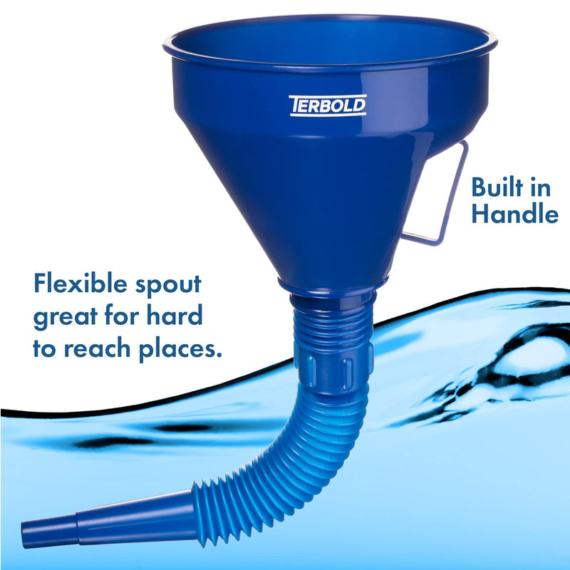 Automotive Flex Funnel with Hose | Wide Mouth Flexible Oil Funnel for Automotive Use - Gas, Transmission Fluid, Car Fuel, Oil Change (Blue) Blue